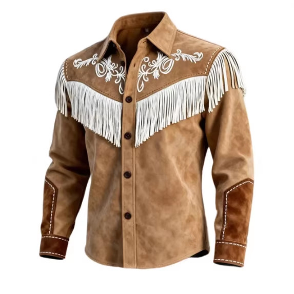Velvet Blazer Vintage - Unique Design Brown Tassel Leather Velvet