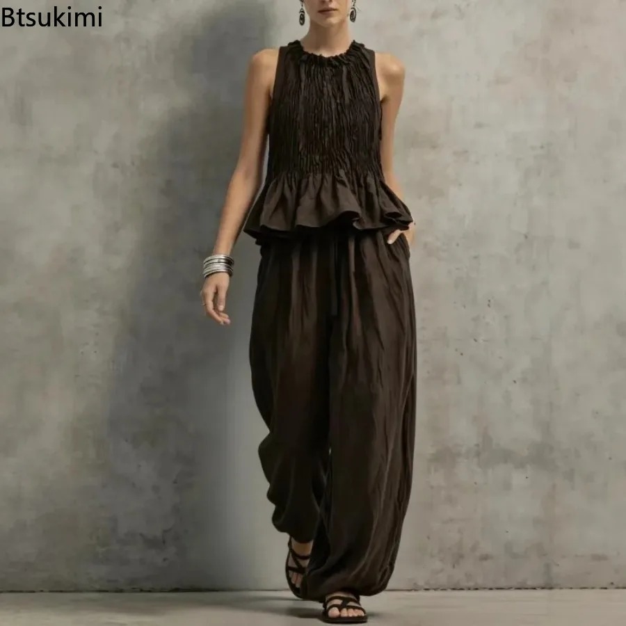 Retro Track Pant - Simple Ruffle Hem Sleeveless Top &