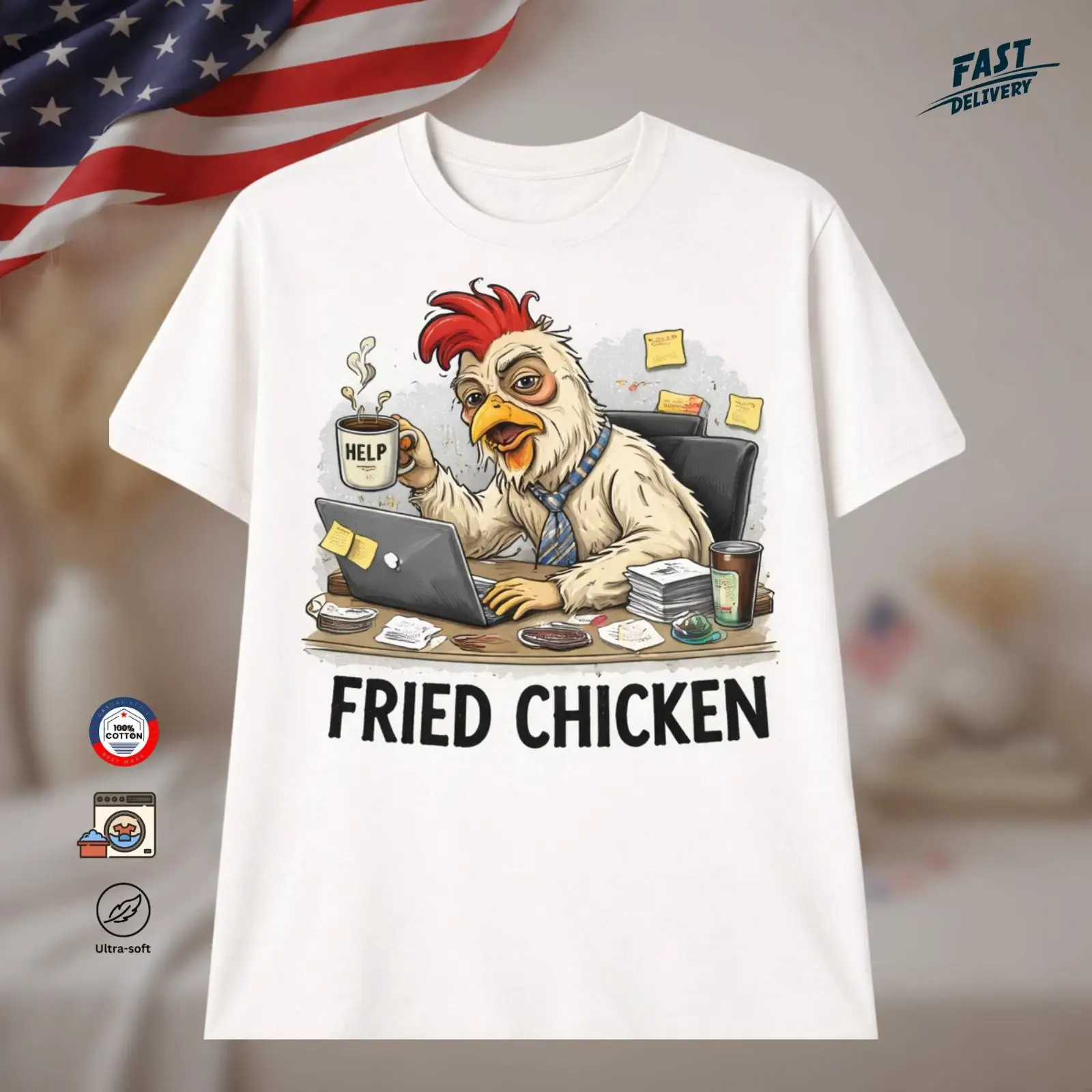 Vintage Fashion Jobs - Tired Fried Chicken Office Job Funny