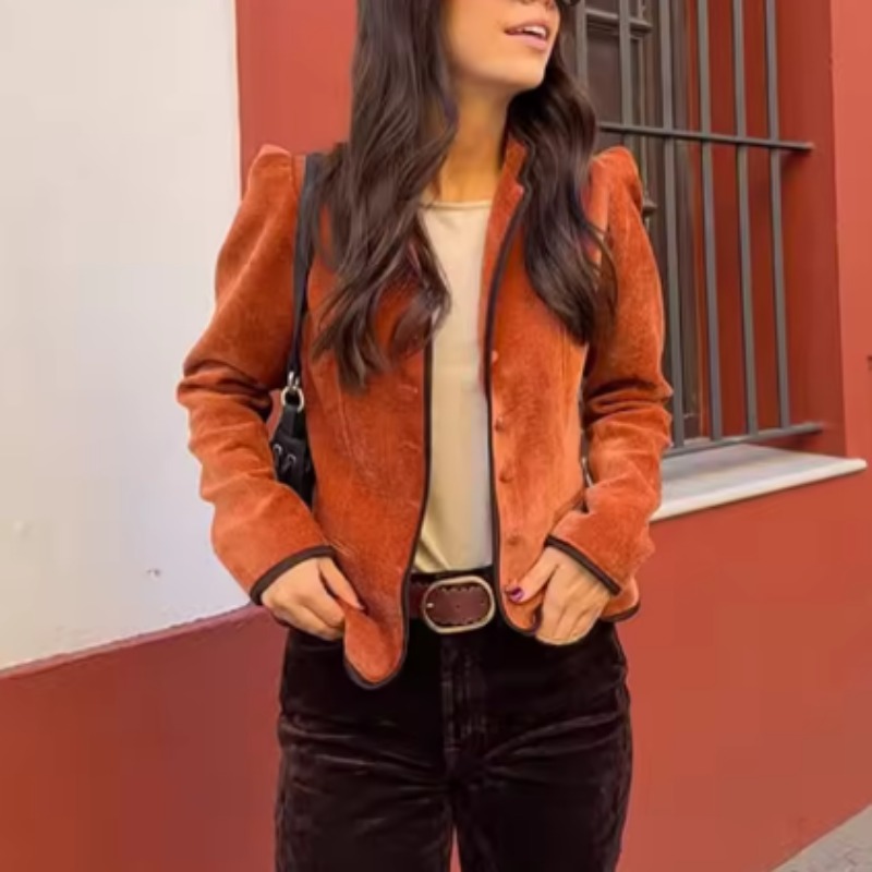 Stand Collar Contrast Piping T - đánh giá và giá Velvet Blazer Vintage