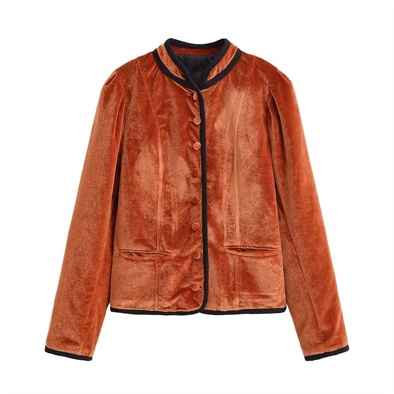 Stand Collar Contrast Piping T - đánh giá và giá Velvet Blazer Vintage